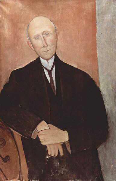 Amedeo Modigliani Sitzender Mann vor orangem Hintergrund